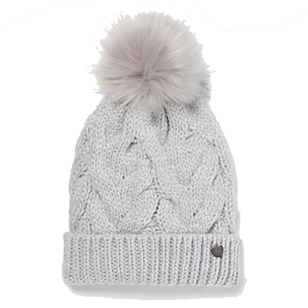 EXPRESS Gray Metallic Cable Knit Pom Beanie NWT